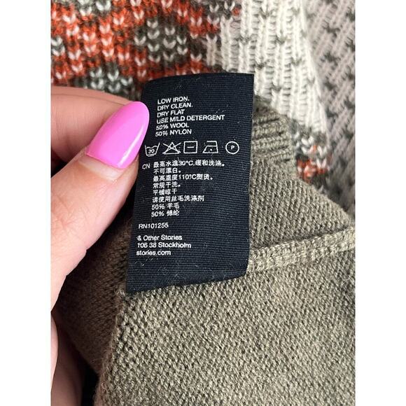 & Other Stories Patchwork Wool Knit Jumper Mixed Print Roundneck Sweater Small - Picture 8 of 8